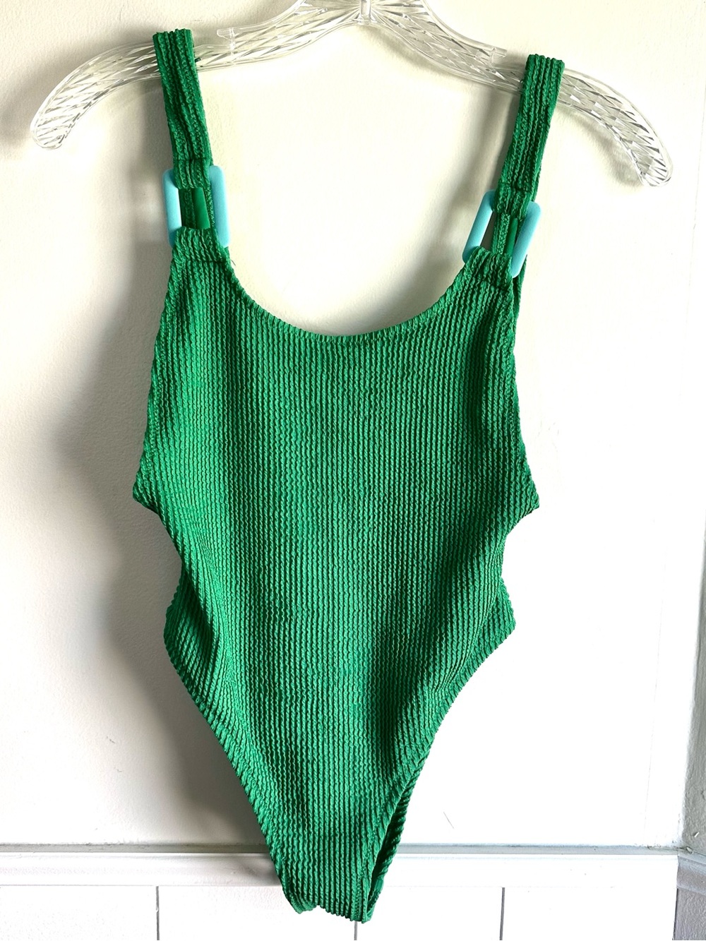 Aerie Crinkle Birthday Scoop Cheekiest One Piece Swimsuit Kelly XS